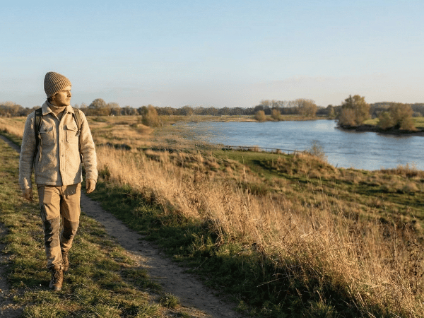 Wandelaar langs de Maas